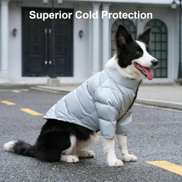New Heavyweight Dog Puffer Coat Small New – Warm Winter Jacket Silver Gray M - Picture 4 of 4